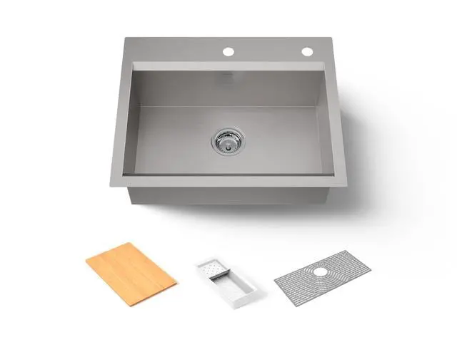 Main image of 80086-2PC-NA Task 27" Top-/Undermount Workstation Stainless Steel Kitchen Sink, Includes Accessories, 2 Faucet Holes, Single Bowl Kitchen Sinks