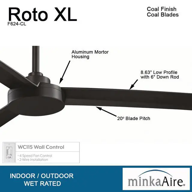 Alt view image 4 of 6 - Minka Aire F624-CL Roto XL 62-Inch Outdoor Ceiling Fan, Coal