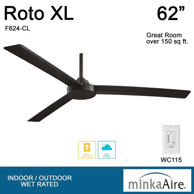 Alt view image 6 of 6 - Minka Aire F624-CL Roto XL 62-Inch Outdoor Ceiling Fan, Coal