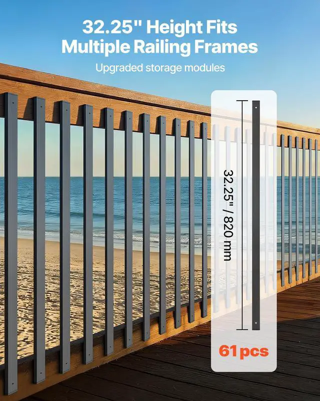 Alt view image 4 of 6 - 61 Pack Deck Balusters, 32.28 in Galvanized Steel Railing Spindles, Hollow Rectangle Metal Decking Stair Balusters with Pre-Drilled Hole, End Caps, Screws, for Deck, Porch & Stair Railing, Black