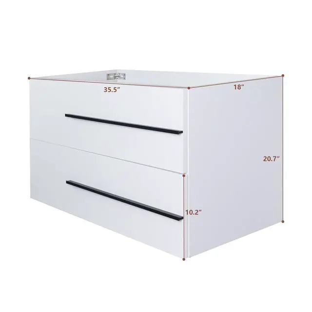 Alt view image 3 of 6 - 36" Floating Bathroom Vanity, Modern Wall Mounted Bathroom Vanity Storage Cabinet with Double Drawers & Black Handles,Bathroom Sink Cabinet for Small Space Luxury (White Without Sink, 36")