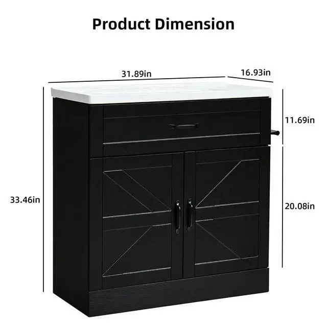 Alt view image 2 of 6 - 31" Farmhouse Bathroom Vanity with Sink, Bathroom Vanity Cabinet with Drawer & 2 Barn Doors, Metal Handles (Black)