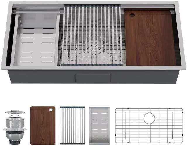 Main image of 45x22 Inch Undermount Kitchen Sink Workstation, 16 Gauge 304 Stainless Steel Single Bowl Kitchen Sink with Cutting Board, Drying and Roll-Up Accessorie and Drain Assembly