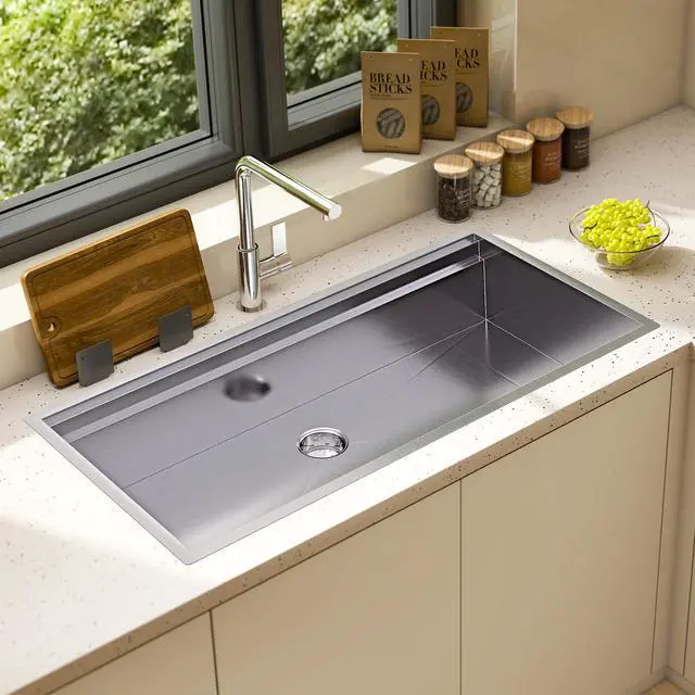 Alt view image 2 of 6 - 45x22 Inch Undermount Kitchen Sink Workstation, 16 Gauge 304 Stainless Steel Single Bowl Kitchen Sink with Cutting Board, Drying and Roll-Up Accessorie and Drain Assembly
