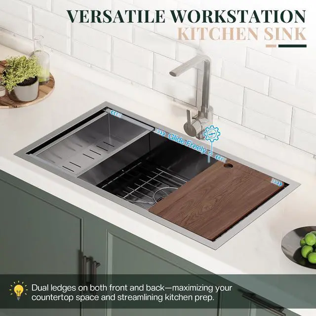 Alt view image 4 of 6 - 45x22 Inch Undermount Kitchen Sink Workstation, 16 Gauge 304 Stainless Steel Single Bowl Kitchen Sink with Cutting Board, Drying and Roll-Up Accessorie and Drain Assembly