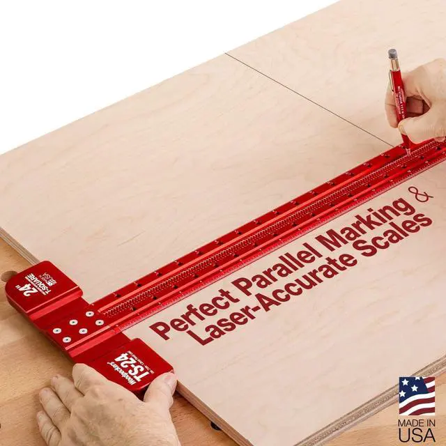Alt view image 2 of 6 - T Square, 12 Inch, Precision Woodworking T-Square Ruler, Built-in Edge Support, Scribing & Shelf Pin Guides, Rack-It Mount, Made in USA
