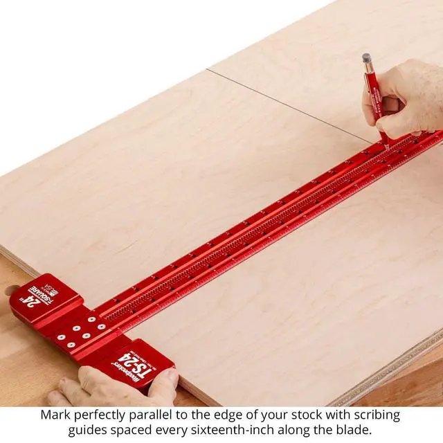 Alt view image 3 of 6 - T Square, 12 Inch, Precision Woodworking T-Square Ruler, Built-in Edge Support, Scribing & Shelf Pin Guides, Rack-It Mount, Made in USA