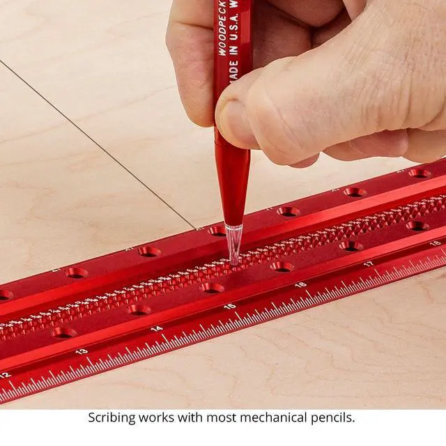 Alt view image 5 of 6 - T Square, 12 Inch, Precision Woodworking T-Square Ruler, Built-in Edge Support, Scribing & Shelf Pin Guides, Rack-It Mount, Made in USA