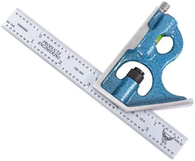 Main image of 2-Piece Combination Square - 18" Machinist Blade with English & Metric Graduation, Includes Cast Iron Square Head Featuring Level Vial & Scribe Tool, Precision Combo Square - Made in USA