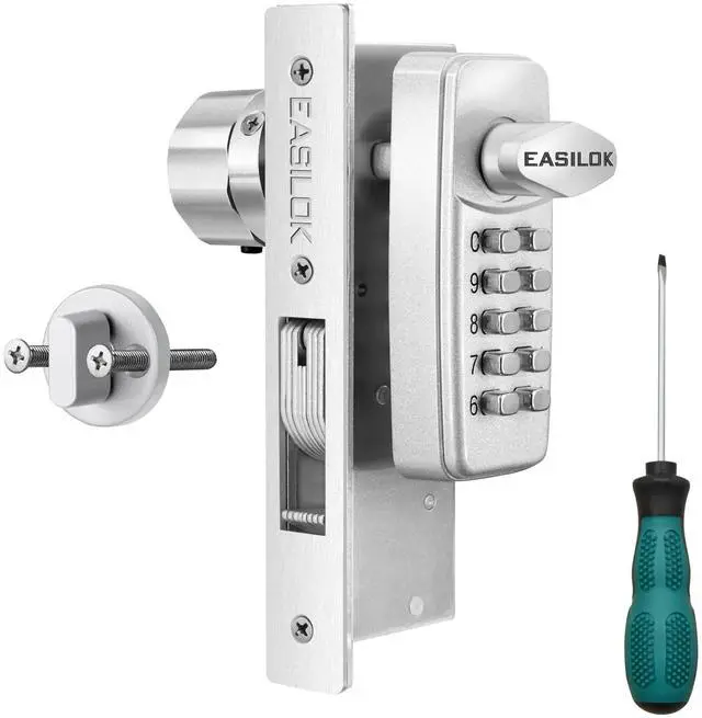 Main image of 100% Keyless Keypad Storefront Lock DIY Replace Adams Rite Commercial Mortise, No Drilling Needed, Aluminium Swing Deadbolt for Glass Door (Silver, Hook Bolt 1-1/8")