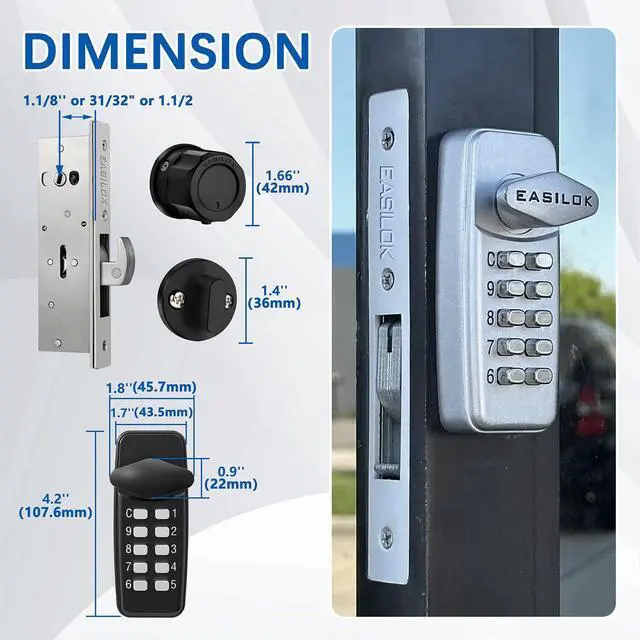 Alt view image 3 of 6 - 100% Keyless Keypad Storefront Lock DIY Replace Adams Rite Commercial Mortise, No Drilling Needed, Aluminium Swing Deadbolt for Glass Door (Silver, Hook Bolt 1-1/8")
