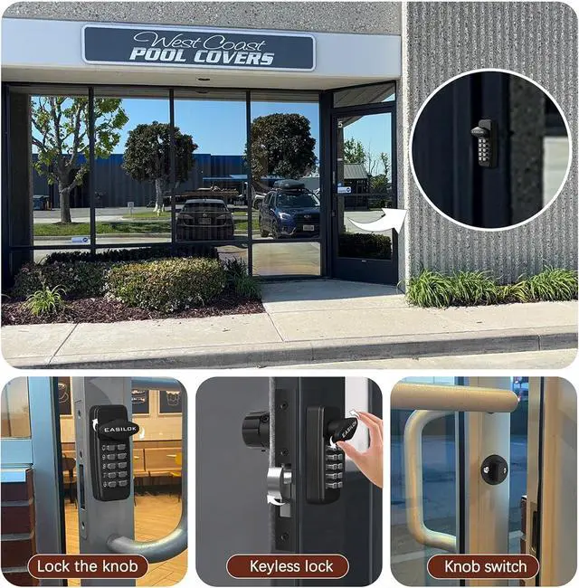 Alt view image 5 of 6 - 100% Keyless Keypad Storefront Lock DIY Replace Adams Rite Commercial Mortise, No Drilling Needed, Aluminium Swing Deadbolt for Glass Door (Silver, Hook Bolt 1-1/8")