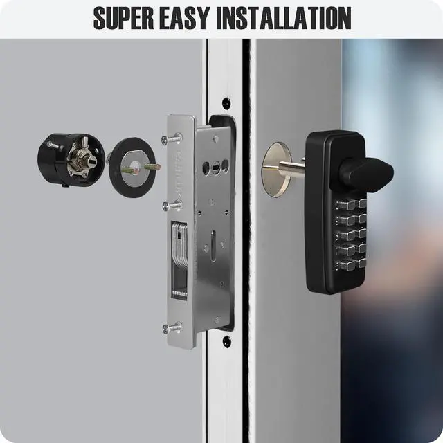 Alt view image 2 of 6 - EASILOK Keyless Mechanical Storefront Lock, DIY No-Drill Commercial Mortise Replacement, Fits 1-1/8" Backset, Black, Deadbolt