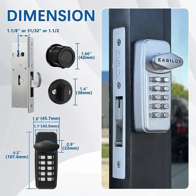 Alt view image 3 of 6 - EASILOK Keyless Mechanical Storefront Lock, DIY No-Drill Commercial Mortise Replacement, Fits 1-1/8" Backset, Black, Deadbolt