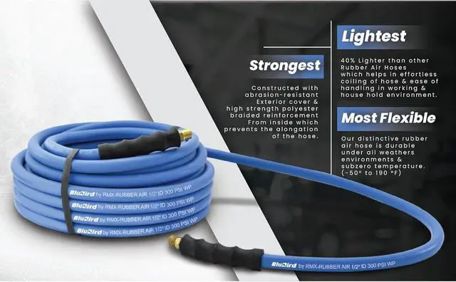 Alt view image 4 of 6 - Lightest & Strongest Rubber Air Hose - 40% Lighter - Perfect for 1" Impact (3/4" x 100')