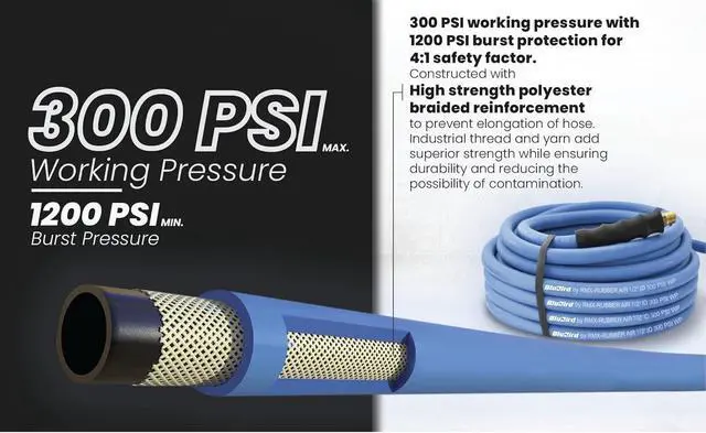 Alt view image 5 of 6 - Lightest & Strongest Rubber Air Hose - 40% Lighter - Perfect for 1" Impact (3/4" x 100')