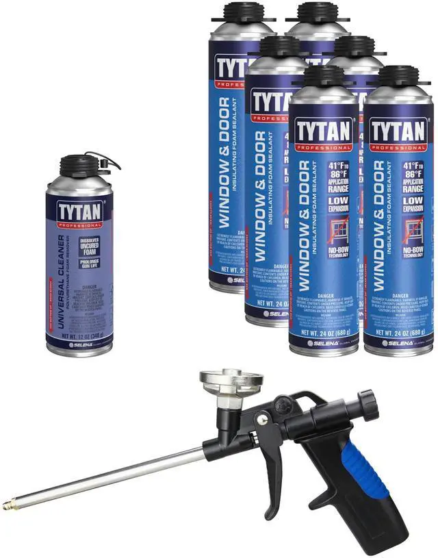 Main image of Window & Door Foam Sealant, High R-Value for Superior Insulation, Water-Resistant, Low Expansion, Eco-Friendly, AAMA & UL Verified (6x24 oz) + Precision Max Gun & Universal Cleaner