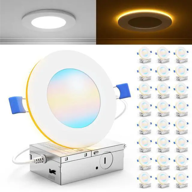 Main image of Sunco 24 Pack 4 Inch LED Recessed Lights with Night Light, Slim Ceiling Lighting, 900 LM, 11W (110W Equiv), Selectable CCT 2700K/3000K/3500K/4000K/5000K, Dimmable, Canless with Junction Box ETL