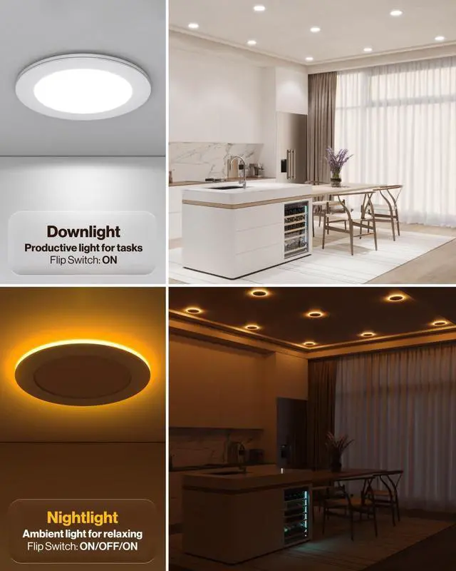 Alt view image 2 of 6 - Sunco 24 Pack 4 Inch LED Recessed Lights with Night Light, Slim Ceiling Lighting, 900 LM, 11W (110W Equiv), Selectable CCT 2700K/3000K/3500K/4000K/5000K, Dimmable, Canless with Junction Box ETL