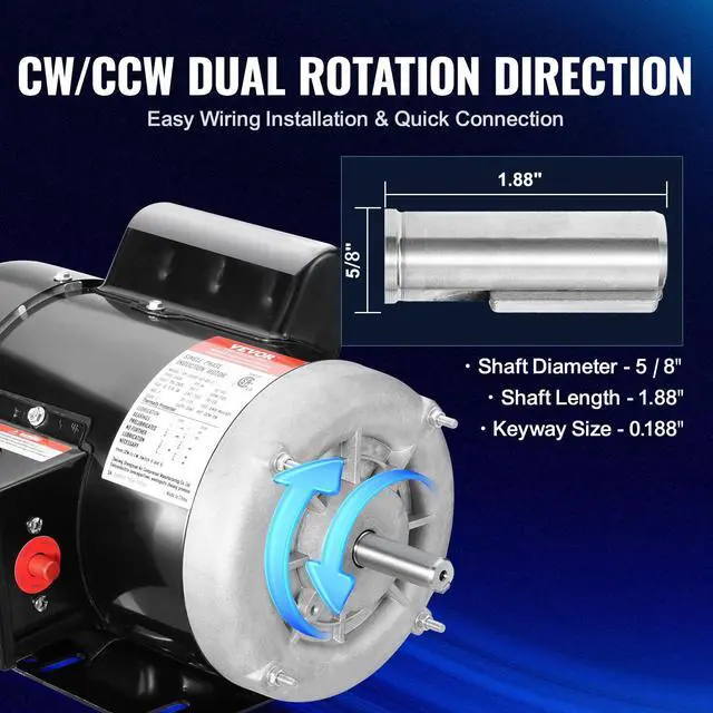 Alt view image 4 of 6 - 3/4HP Electric Motor 1725 RPM, AC 115V/230V, 56 Frame, Air Compressor Motor Single Phase, 5/8" Keyed Shaft, CW/CCW Rotation for Agricultural Machinery and General Equipment