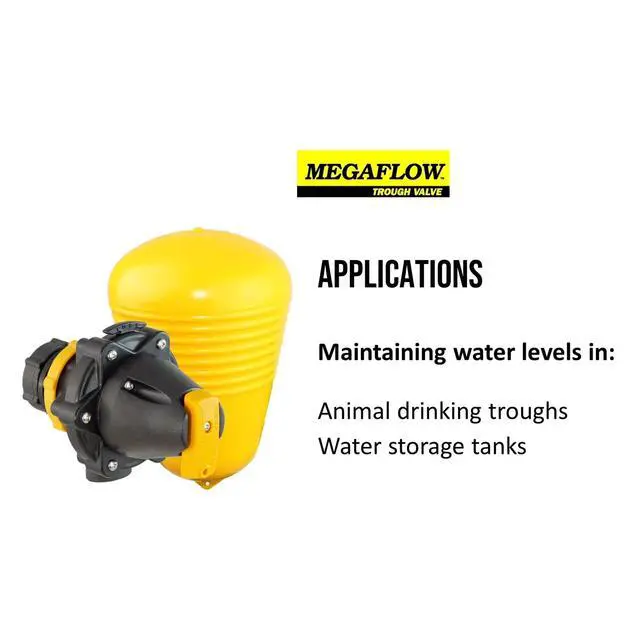 Alt view image 4 of 6 - J-MFV0075DLT 82026 Megaflow Valve 3/4", Yellow/Black High Flow Float Valve for Livestock Water Troughs, Up to 90 GPM, Underwater Mount, GF Nylon Construction