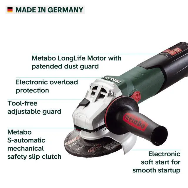 Alt view image 5 of 6 - Metabo WEV15-125 HT Lock-On 13.5 Amp 2,800-9,600 rpm Angle Grinder with Electronics and High Torque, 4.5"/5" | 13.5 Amp Motor, 9,600 RPM Max, Restart Protection, Metal Cutter, Electric Disc Tool, Made