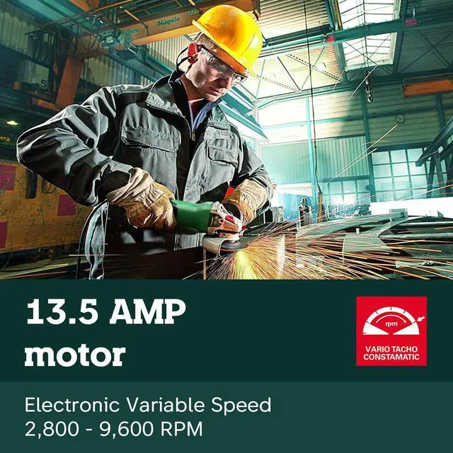 Alt view image 6 of 6 - Metabo WEV15-125 HT Lock-On 13.5 Amp 2,800-9,600 rpm Angle Grinder with Electronics and High Torque, 4.5"/5" | 13.5 Amp Motor, 9,600 RPM Max, Restart Protection, Metal Cutter, Electric Disc Tool, Made