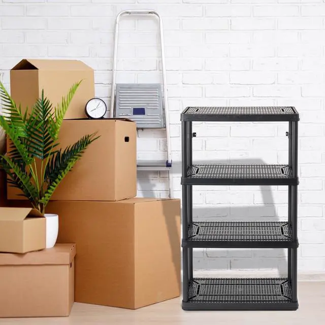 Alt view image 2 of 6 - 2 Pack Storage Rack, 4 Shelf Fixed Height Medium Duty Unit, Black