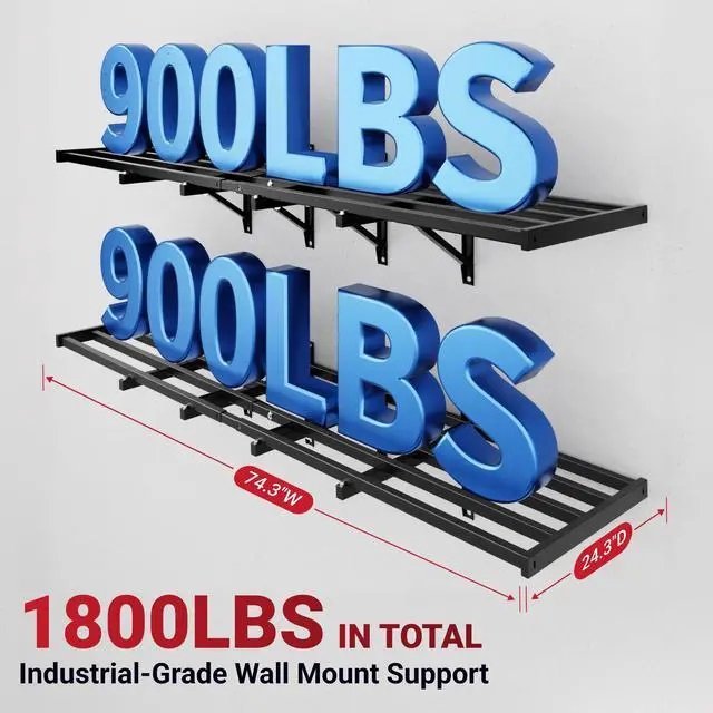 Alt view image 2 of 6 - Fold-Down 2x6ft Garage Wall Shelving, 2-Pack Heavy Duty Folding Garage Shelving Wall Mounted, 1800 lbs Capacity, Storage for Power Tools, Garden Supplies & Seasonal Storage, Lite Series