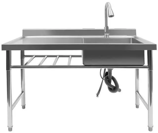 Main image of Free Standing Stainless Steel Prep & Utility Sink Single Bowl Commercial Kitchen Sink w/Workbench, Outdoor Sink (Single Bowl w/Shelf)