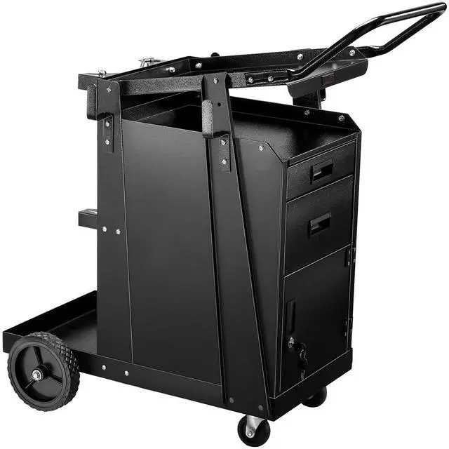 Main image of Welding Cart, 2-Tier Heavy Duty Welder Cart with 2 Drawers & Lockable Cabinet, 350LBS Load Capacity, Dual Cylinder Slots & Safety Chains, 360° Swivel Wheels for MIG Welder & Plasma Cutter