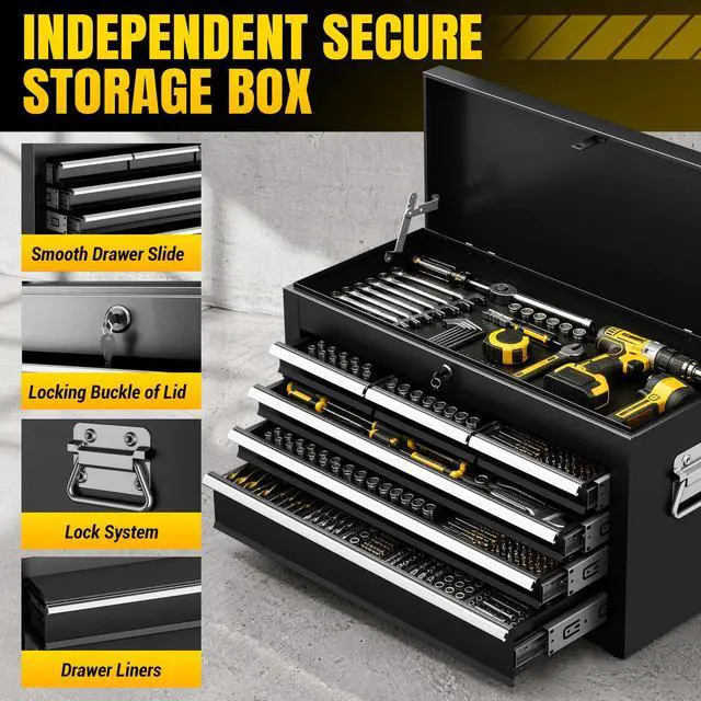 Alt view image 5 of 6 - 8-Drawer Rolling Tool Chest, 3-in-1 Modular Tool Box | Metal Cabinet with Wheels, Detachable Top Toolbox, Bottom Storage and Side Tool Organizer for Garage, Workshop Repair Room