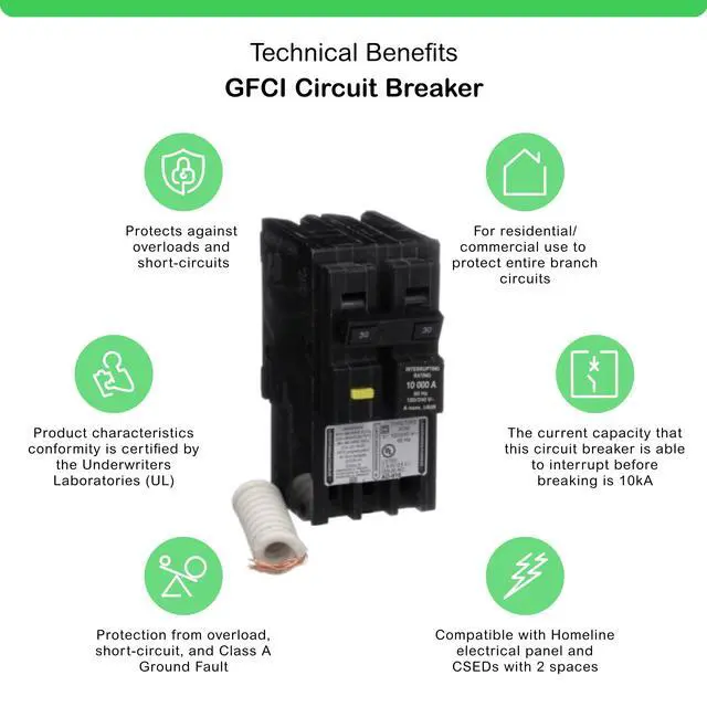 Alt view image 2 of 3 - Square D by Square D - HOM230GFIC Homeline Circuit Breaker, 30-Amp, 120/240V, 2-Pole, GFCI, Plug-In Mount