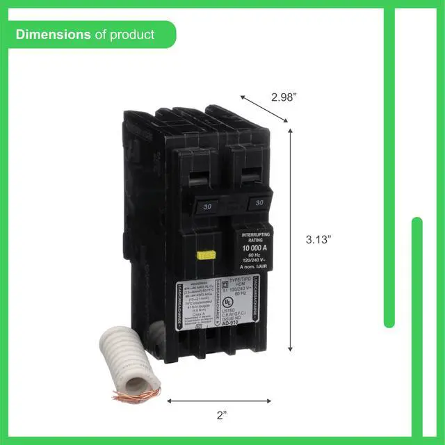 Alt view image 3 of 3 - Square D by Square D - HOM230GFIC Homeline Circuit Breaker, 30-Amp, 120/240V, 2-Pole, GFCI, Plug-In Mount