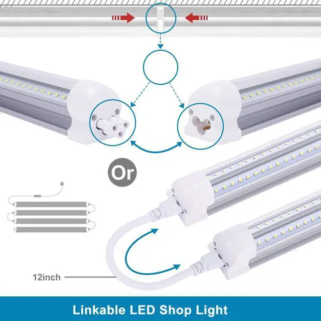 Alt view image 2 of 6 - 8FT LED Shop Light Fixture,Integrate T8 Linkable Shop Lights,Plug and Play,100W 6000K,Fluorescent Tube Lamp Replacements for Garage Warehouse,Factory, Workshop(18-Pack)