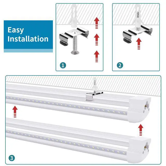 Alt view image 3 of 6 - 8FT LED Shop Light Fixture,Integrate T8 Linkable Shop Lights,Plug and Play,100W 6000K,Fluorescent Tube Lamp Replacements for Garage Warehouse,Factory, Workshop(18-Pack)