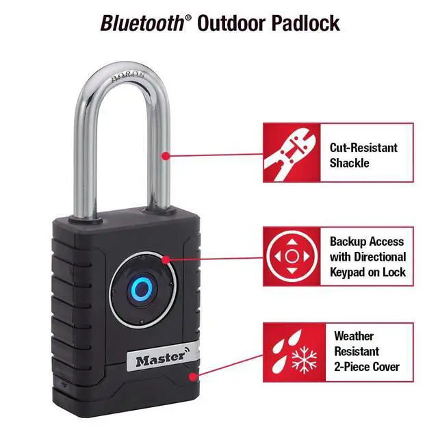 Alt view image 2 of 6 - Black Outdoor Bluetooth Smart Padlock with Keypad, Smart Locks for Tools, Gates, Sheds, 2-7/32 inches Wide, 4401LHEC