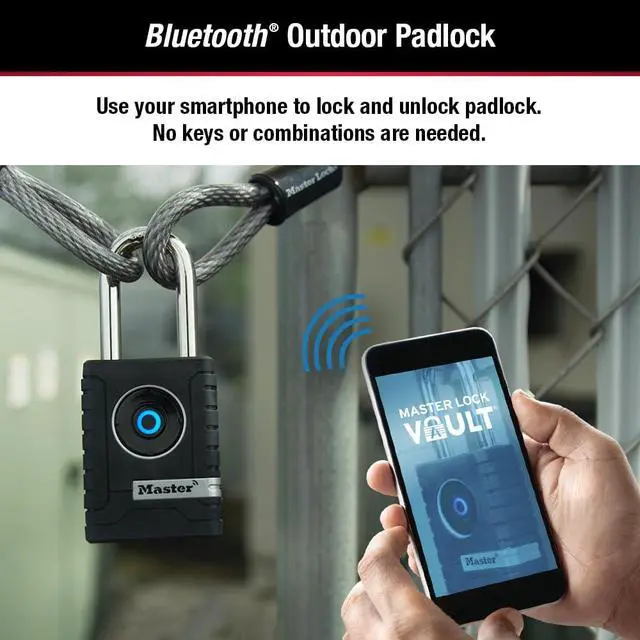 Alt view image 3 of 6 - Black Outdoor Bluetooth Smart Padlock with Keypad, Smart Locks for Tools, Gates, Sheds, 2-7/32 inches Wide, 4401LHEC