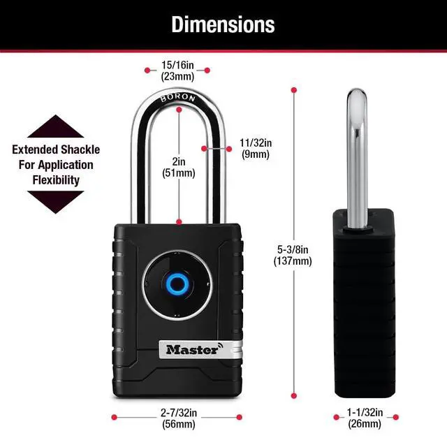 Alt view image 6 of 6 - Black Outdoor Bluetooth Smart Padlock with Keypad, Smart Locks for Tools, Gates, Sheds, 2-7/32 inches Wide, 4401LHEC