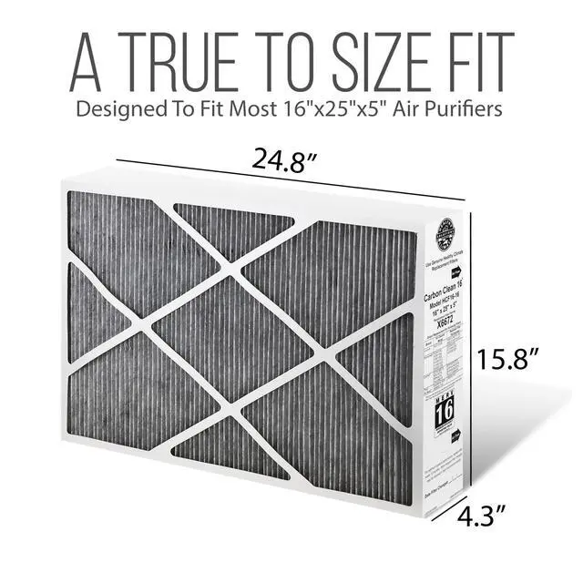 Alt view image 2 of 6 - Lennox 16x25x5 Furnace Filter, X6672 Filter Replacement, Merv 16 Carbon Clean Filter Media with Disposal Bag 4-Pack (Actual Size: 15.8 x 24.8 x 4.3 Inches)