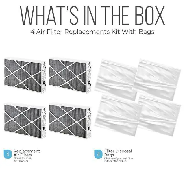 Alt view image 5 of 6 - Lennox 16x25x5 Furnace Filter, X6672 Filter Replacement, Merv 16 Carbon Clean Filter Media with Disposal Bag 4-Pack (Actual Size: 15.8 x 24.8 x 4.3 Inches)