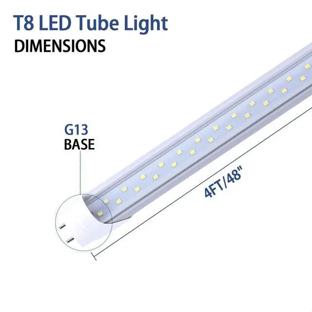 Alt view image 2 of 6 - T8 LED Light Tubes 4FT, 28W 5000K Daylight White 4FT Light Bulbs, Dual Row LEDs Replacement LED Bulbs for 4 FT Fluorescent Fixture, Clear Cover, 3360Lm, Dual-end Powered(50 Pack)