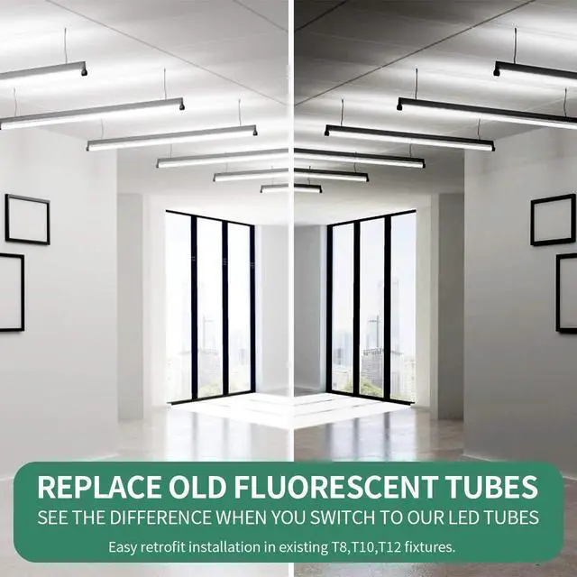 Alt view image 6 of 6 - T8 LED Light Tubes 4FT, 28W 5000K Daylight White 4FT Light Bulbs, Dual Row LEDs Replacement LED Bulbs for 4 FT Fluorescent Fixture, Clear Cover, 3360Lm, Dual-end Powered(50 Pack)