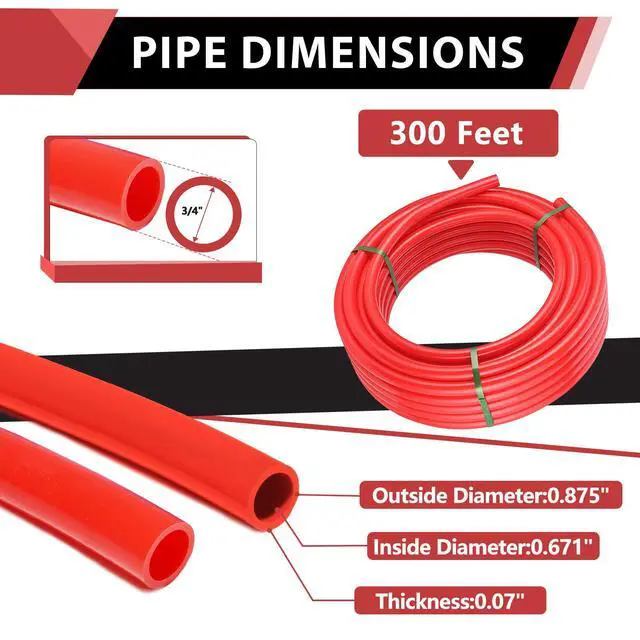 Alt view image 2 of 6 - 3/4-Inch 300 ft Pex-A Pipe/Tubing RED Color for Potable Water-Plumbing Application with Pipe Cutter (Red),(YR300)