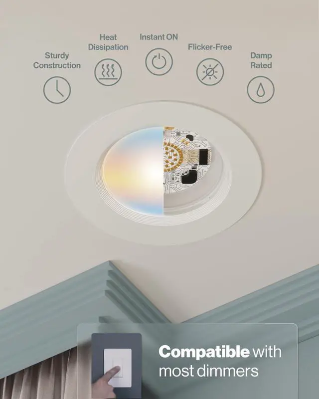 Alt view image 6 of 6 - Sunco 30 Pack 6 Inch LED Recessed Light Retrofit, Can Lights for Ceiling, 1700 LM High Brightness, Selectable CCT 2700K/3000K/4000K/5000K/6000K, 17W=120W, Dimmable, Baffle Trim, Damp Rated UL