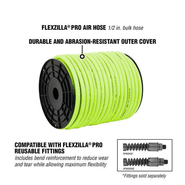 Alt view image 3 of 6 - Pro Air Hose, Bulk Plastic Spool, 1/2 in. x 250 ft, Heavy Duty, Lightweight, Hybrid, ZillaGreen - HFZ12250YW