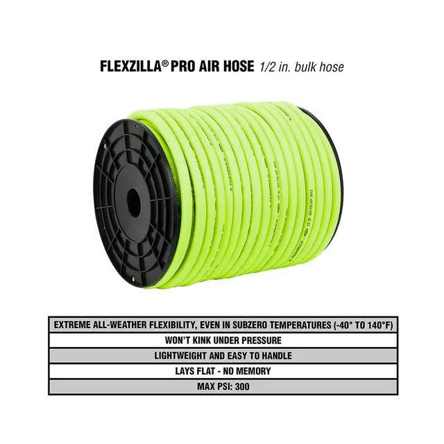 Alt view image 4 of 6 - Pro Air Hose, Bulk Plastic Spool, 1/2 in. x 250 ft, Heavy Duty, Lightweight, Hybrid, ZillaGreen - HFZ12250YW
