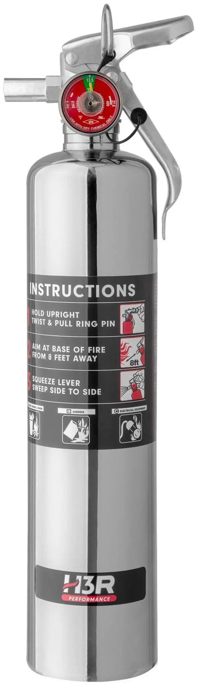 Main image of MaxOut ABC Fire Extinguisher for Vehicle, Marine & Home Safety | Car, Truck, Off-Road, UTV, RV, Boat | Refillable Dry Chemical | Mounting Bracket | UL Listed, USCG Approved | 2.5 lbs Chrome