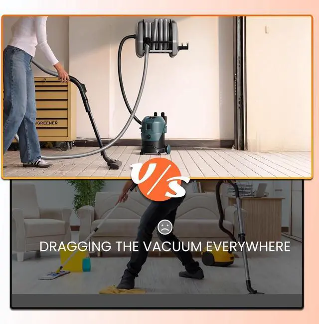 Alt view image 3 of 6 - Vacuum Hose Reel with 30ft Extension Retractable Hose, 1-1/4'' Wall Mount Vacuum Replaceable Hose Suitable for 32mm Wet Dry Vacuums Cleaner