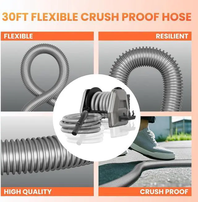 Alt view image 4 of 6 - Vacuum Hose Reel with 30ft Extension Retractable Hose, 1-1/4'' Wall Mount Vacuum Replaceable Hose Suitable for 32mm Wet Dry Vacuums Cleaner